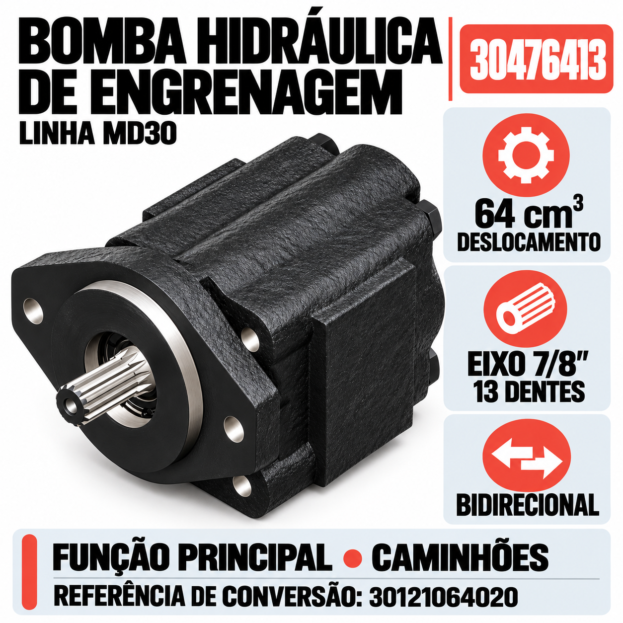 Bomba Hidráulica de Engrenagem Principal 30476413 - Imagem 3